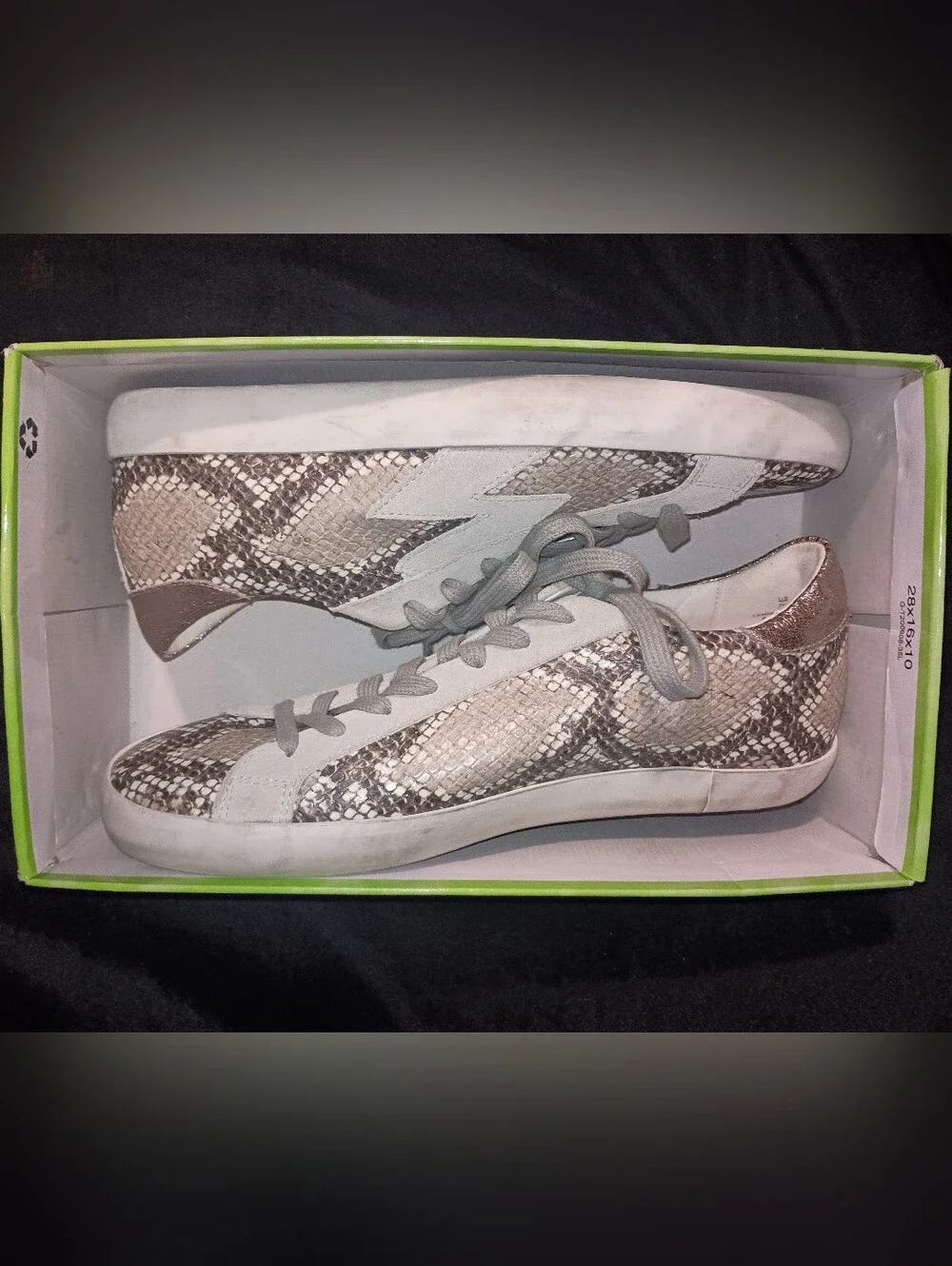 NWB Sam Edelman ETHYL Grey/Cream Snakeskin Embossed Sneakers Women's Size 7M NE